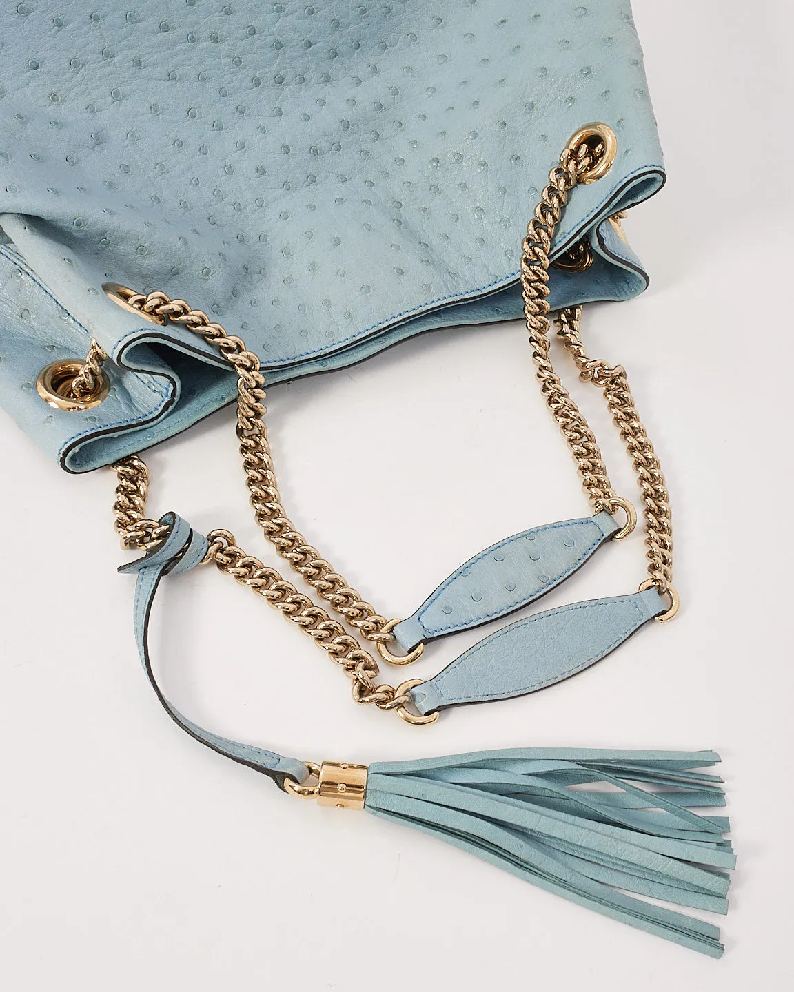 Gucci Blue Ostrich Leather Soho Chain Shoulder Bag