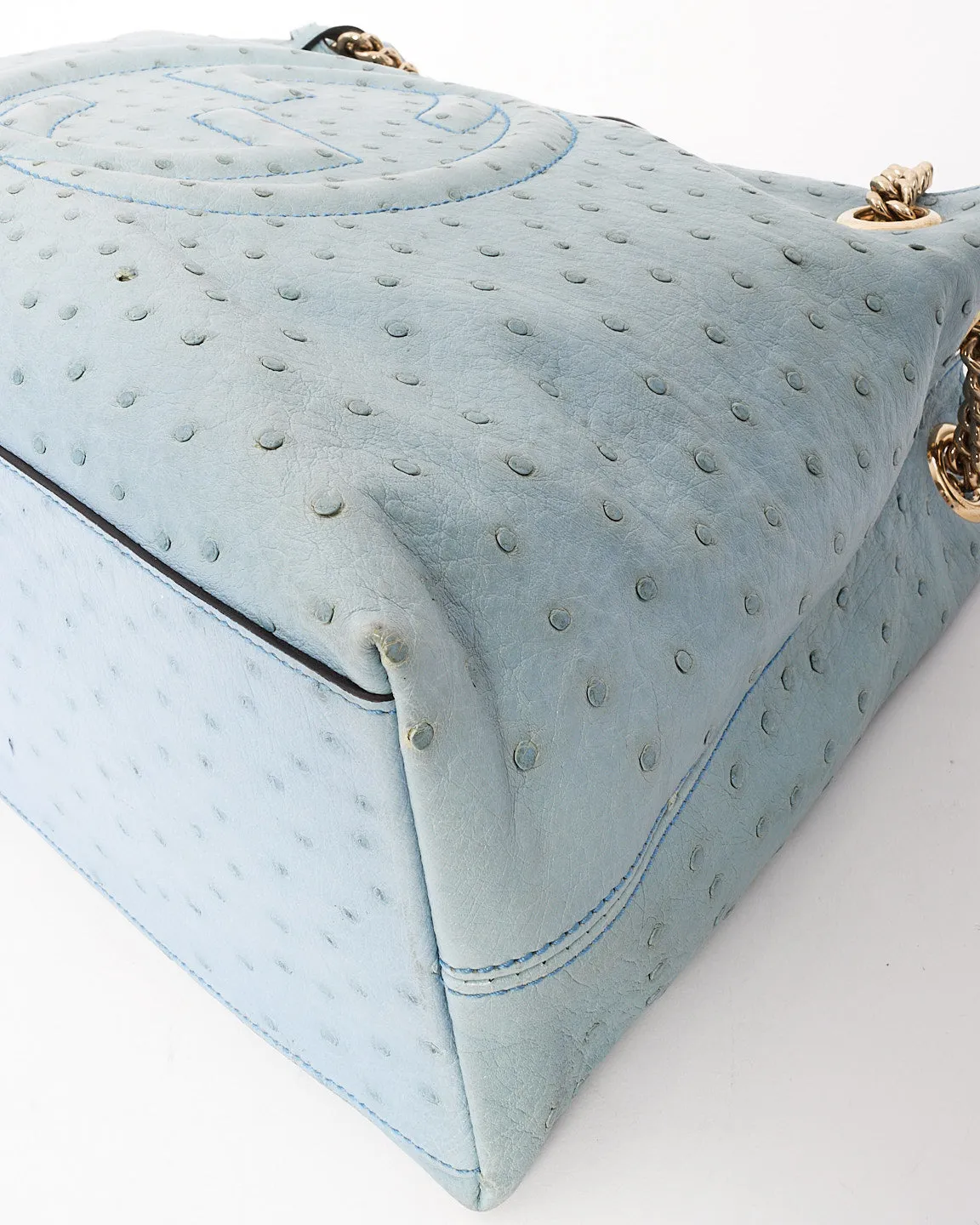 Gucci Blue Ostrich Leather Soho Chain Shoulder Bag