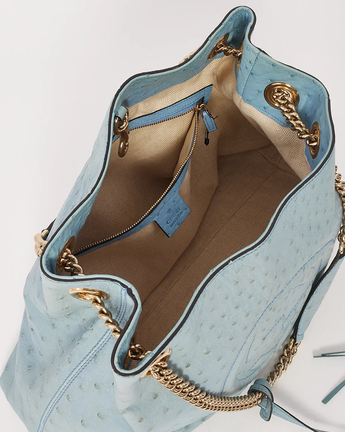 Gucci Blue Ostrich Leather Soho Chain Shoulder Bag