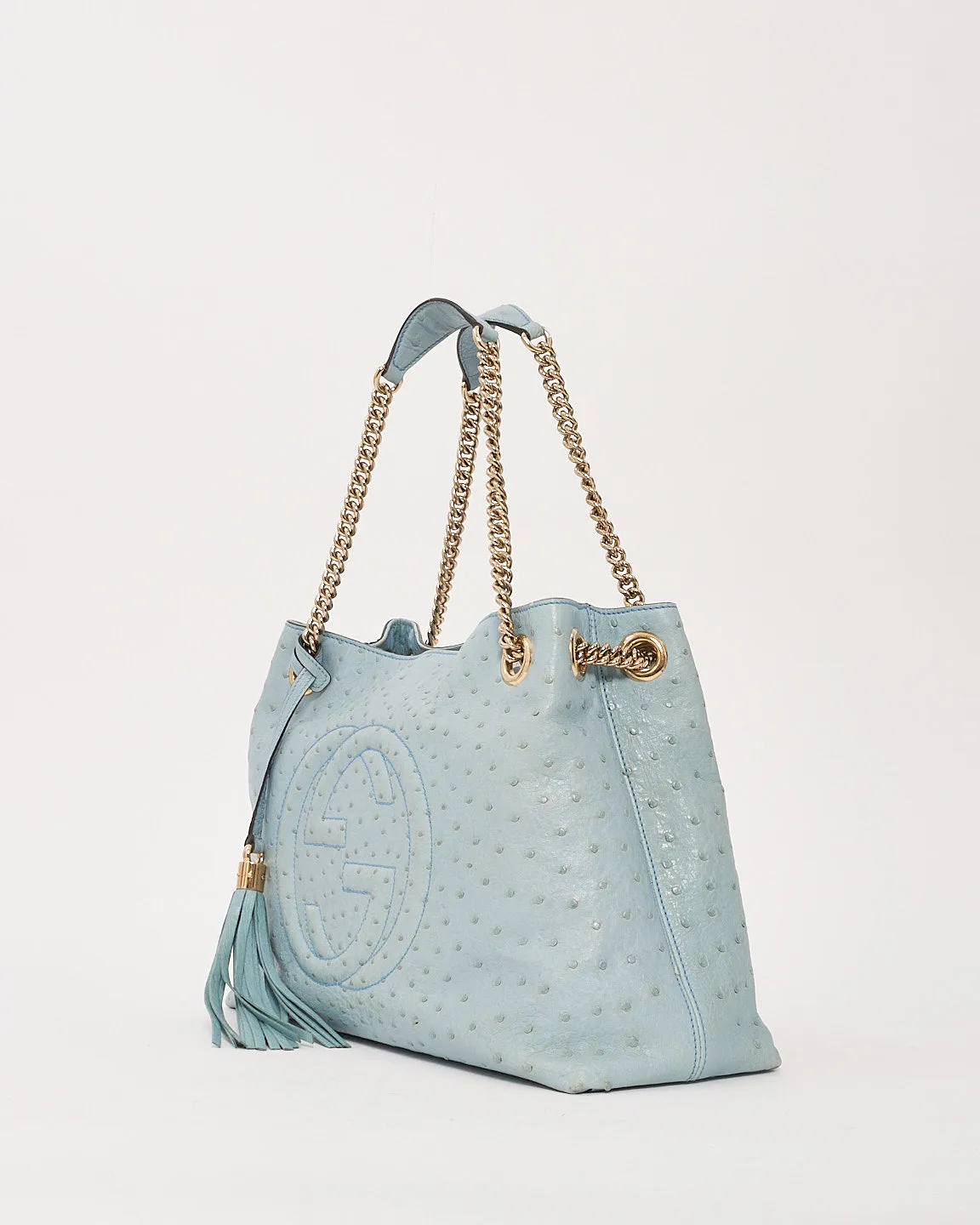 Gucci Blue Ostrich Leather Soho Chain Shoulder Bag