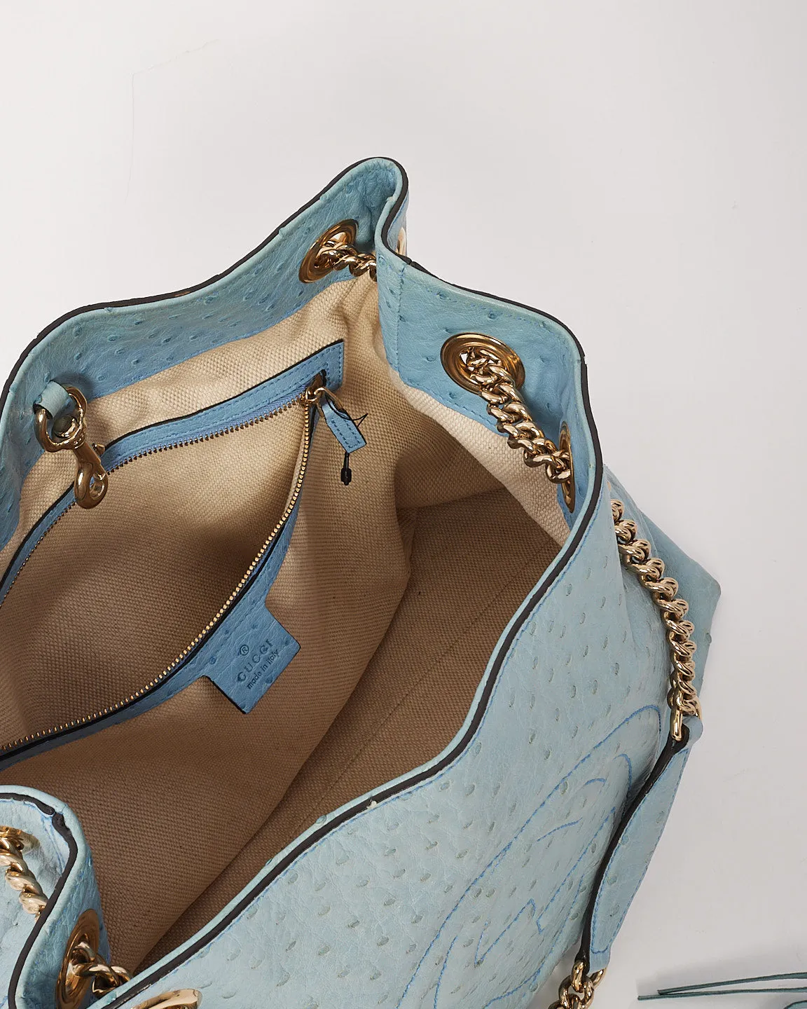 Gucci Blue Ostrich Leather Soho Chain Shoulder Bag