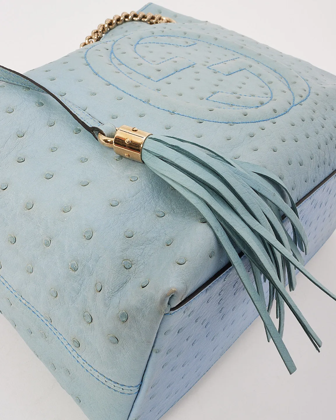 Gucci Blue Ostrich Leather Soho Chain Shoulder Bag