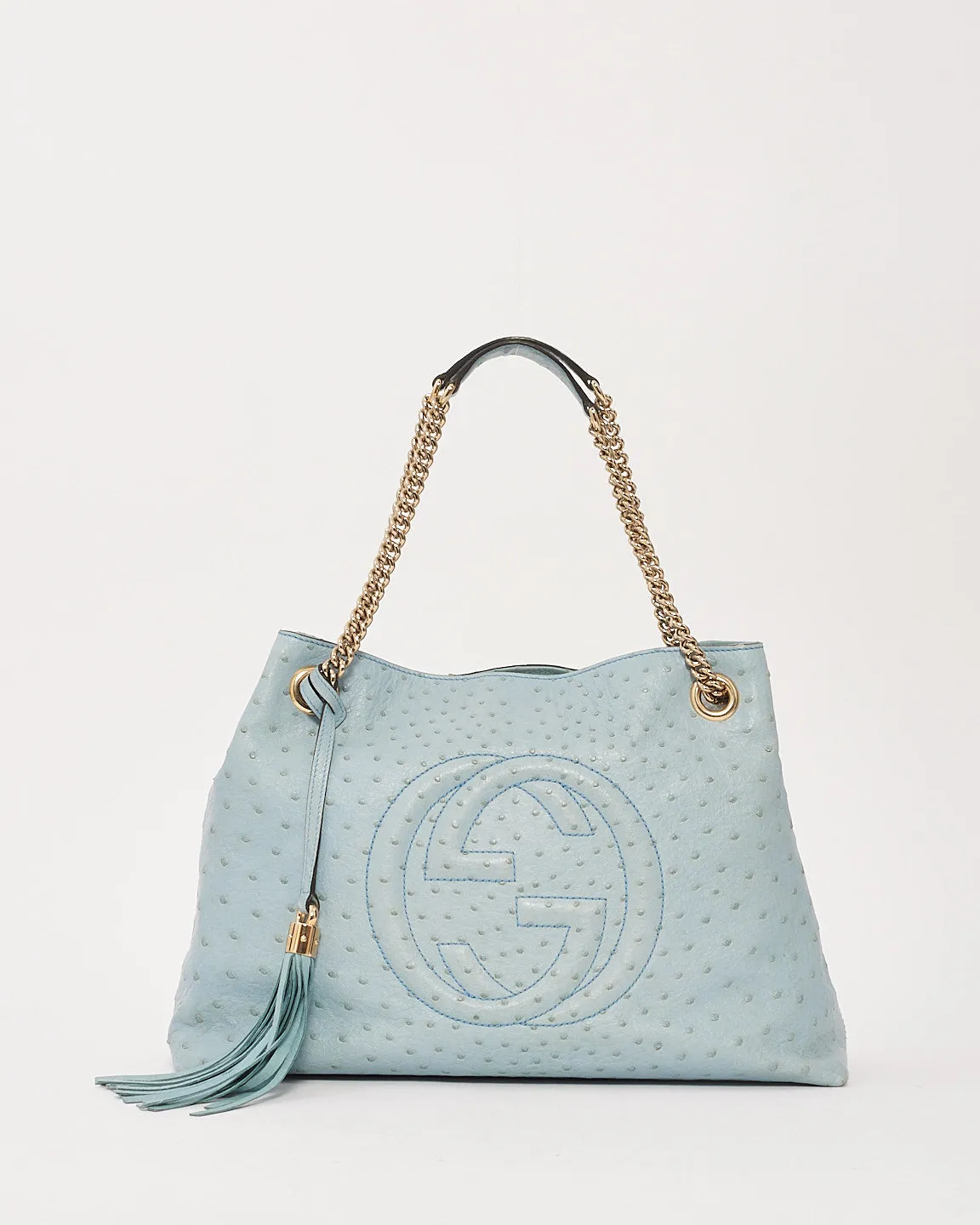 Gucci Blue Ostrich Leather Soho Chain Shoulder Bag