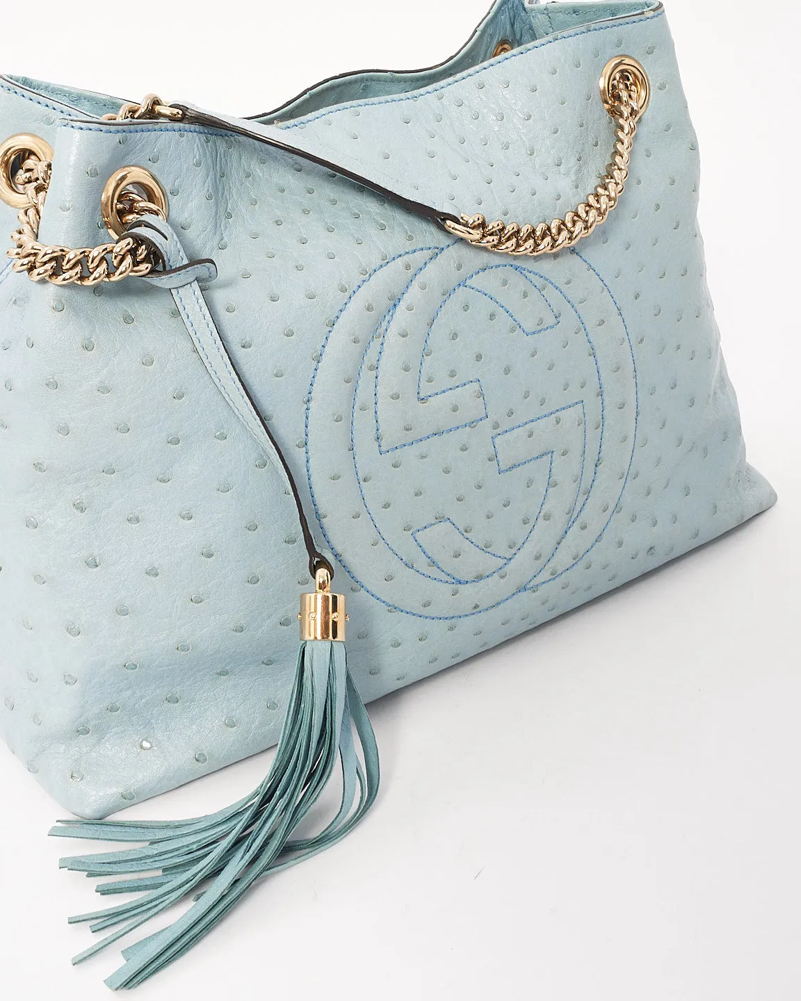 Gucci Blue Ostrich Leather Soho Chain Shoulder Bag