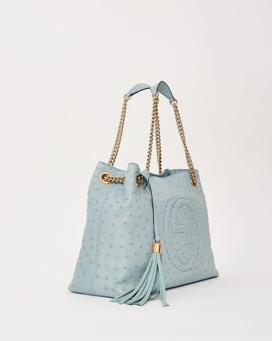 Gucci Blue Ostrich Leather Soho Chain Shoulder Bag