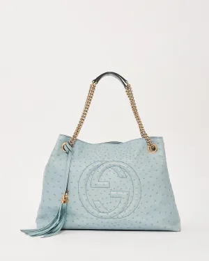 Gucci Blue Ostrich Leather Soho Chain Shoulder Bag