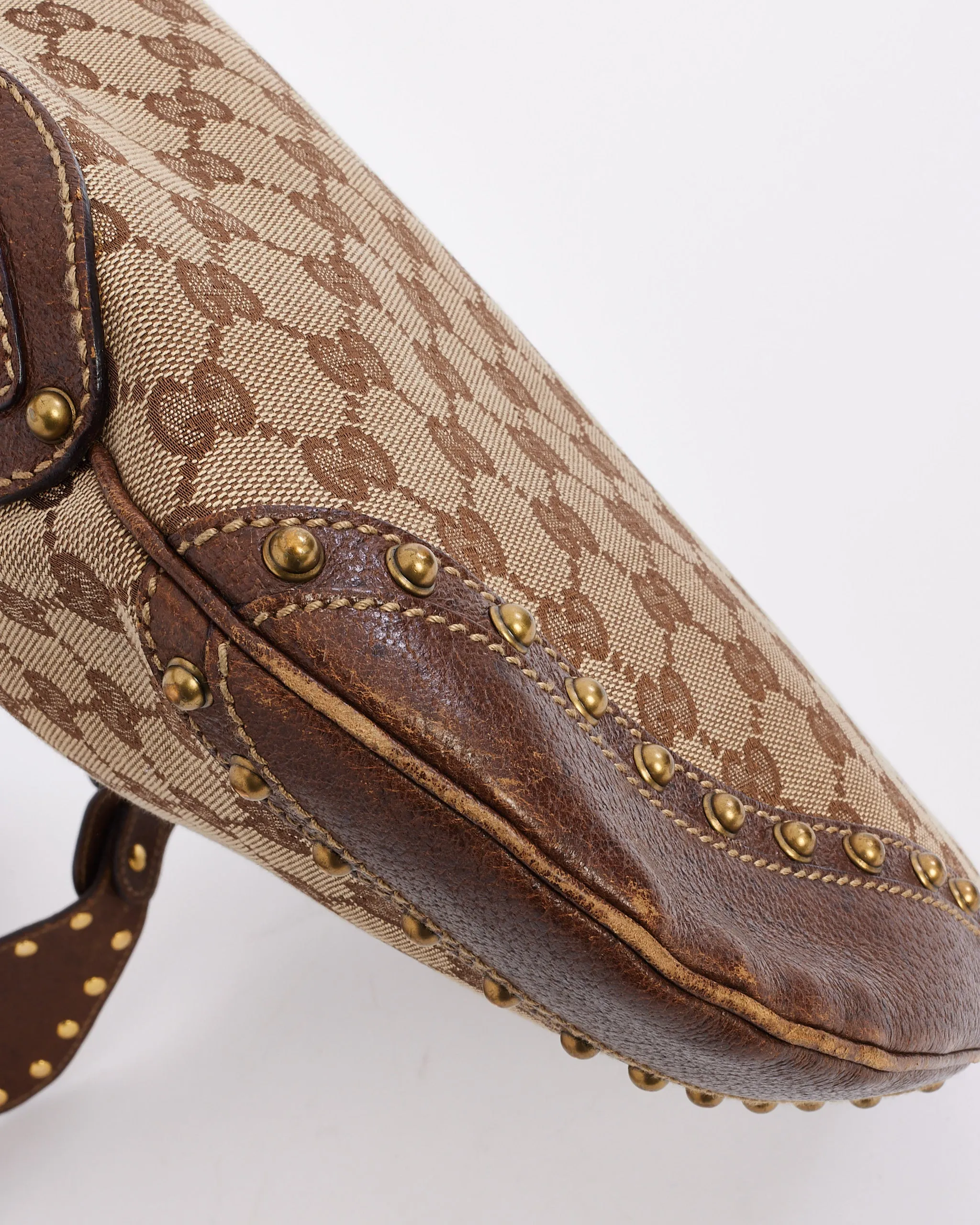 Gucci Brown GG Canvas & Leather Guitar Web Strap Shoulder Bag