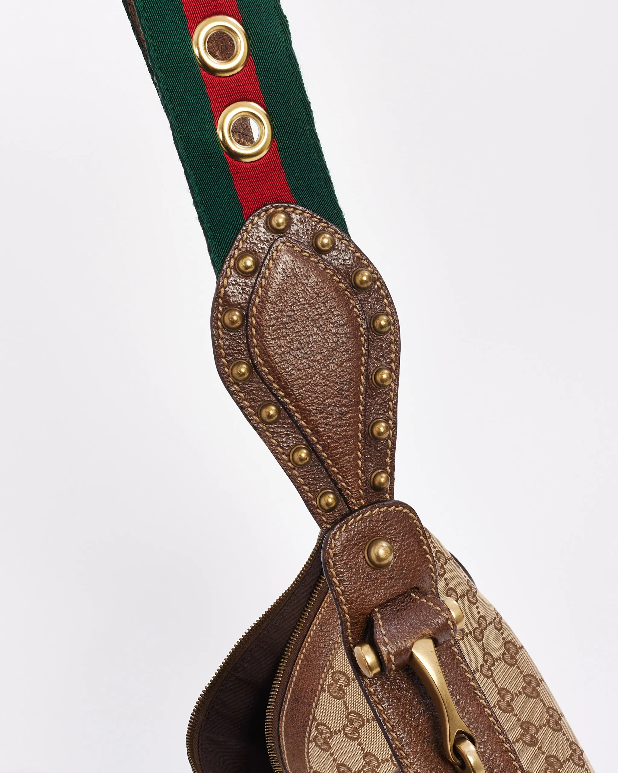 Gucci Brown GG Canvas & Leather Guitar Web Strap Shoulder Bag