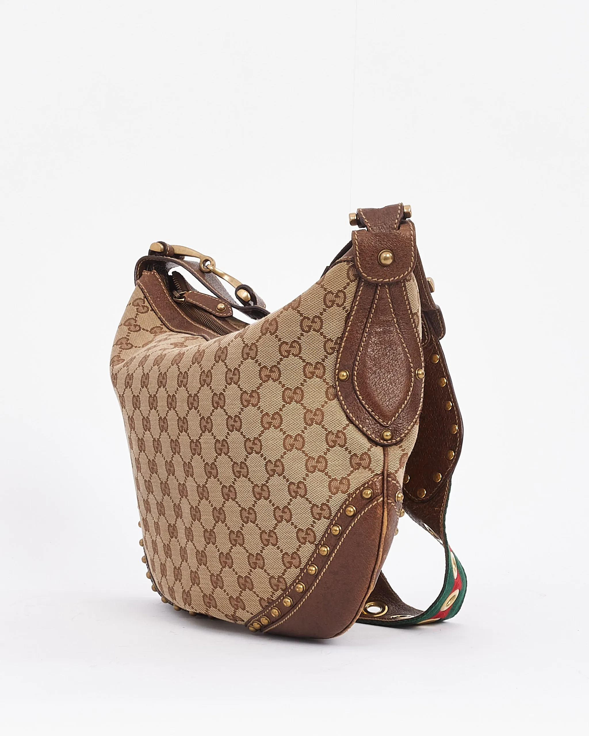 Gucci Brown GG Canvas & Leather Guitar Web Strap Shoulder Bag