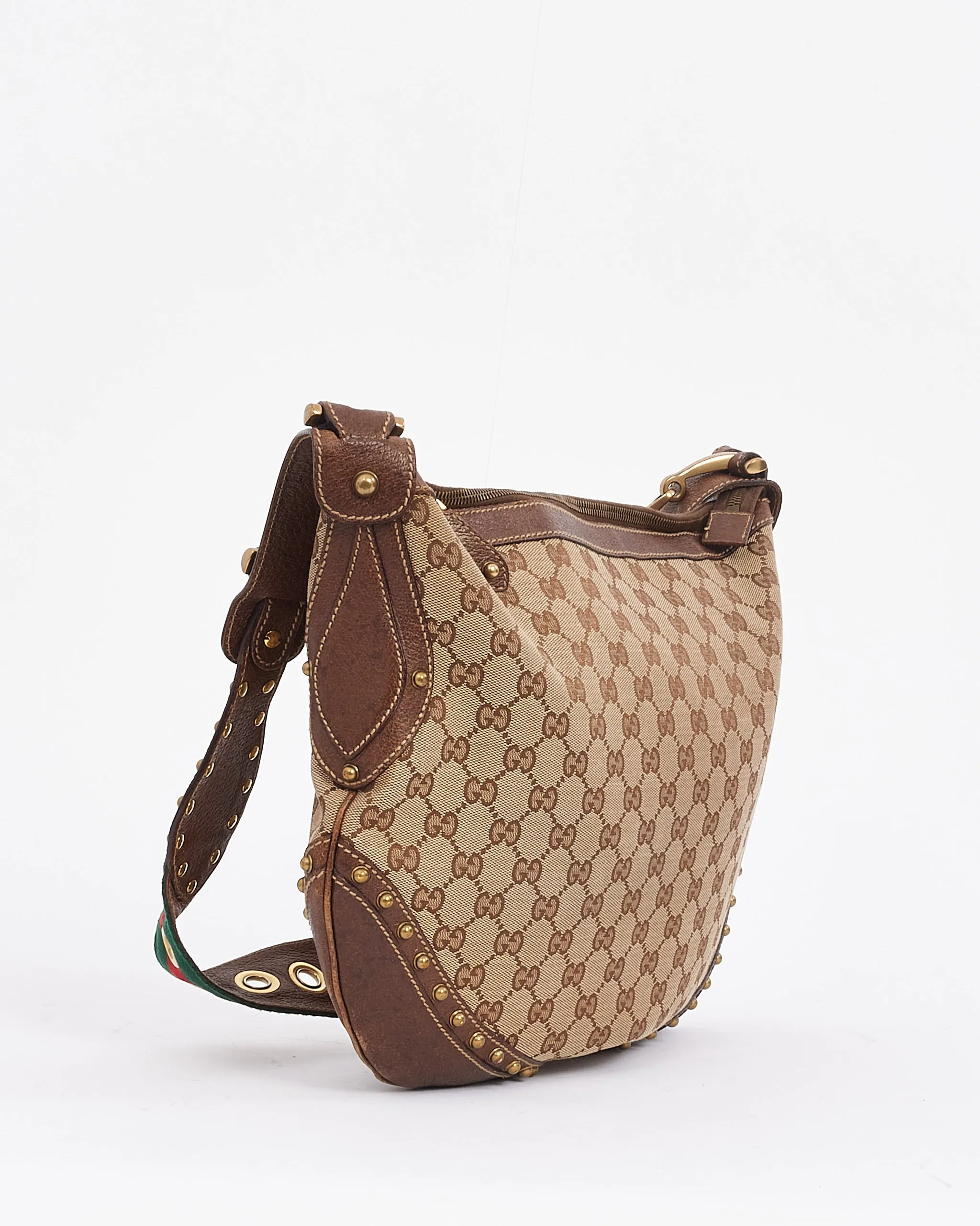 Gucci Brown GG Canvas & Leather Guitar Web Strap Shoulder Bag