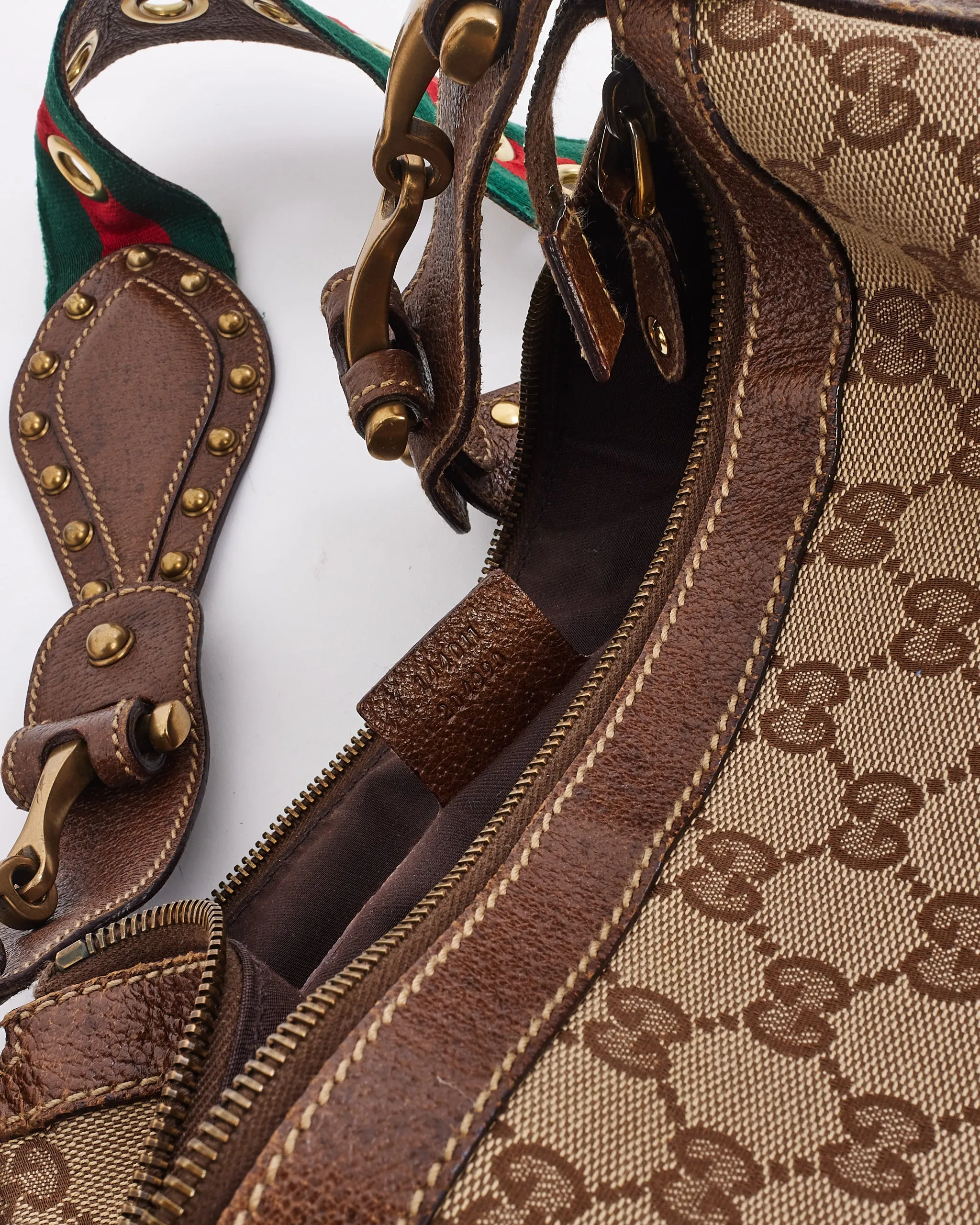 Gucci Brown GG Canvas & Leather Guitar Web Strap Shoulder Bag