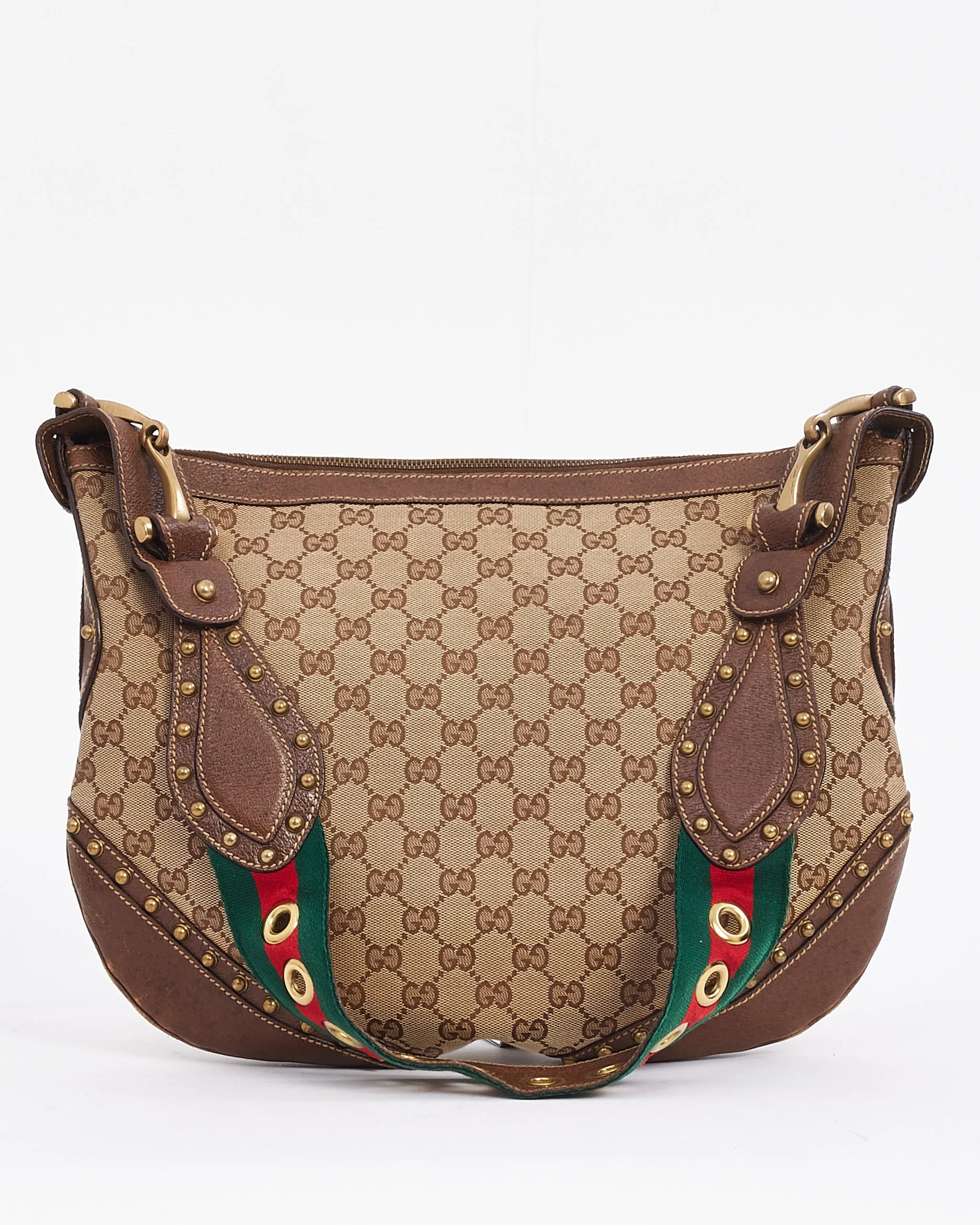 Gucci Brown GG Canvas & Leather Guitar Web Strap Shoulder Bag