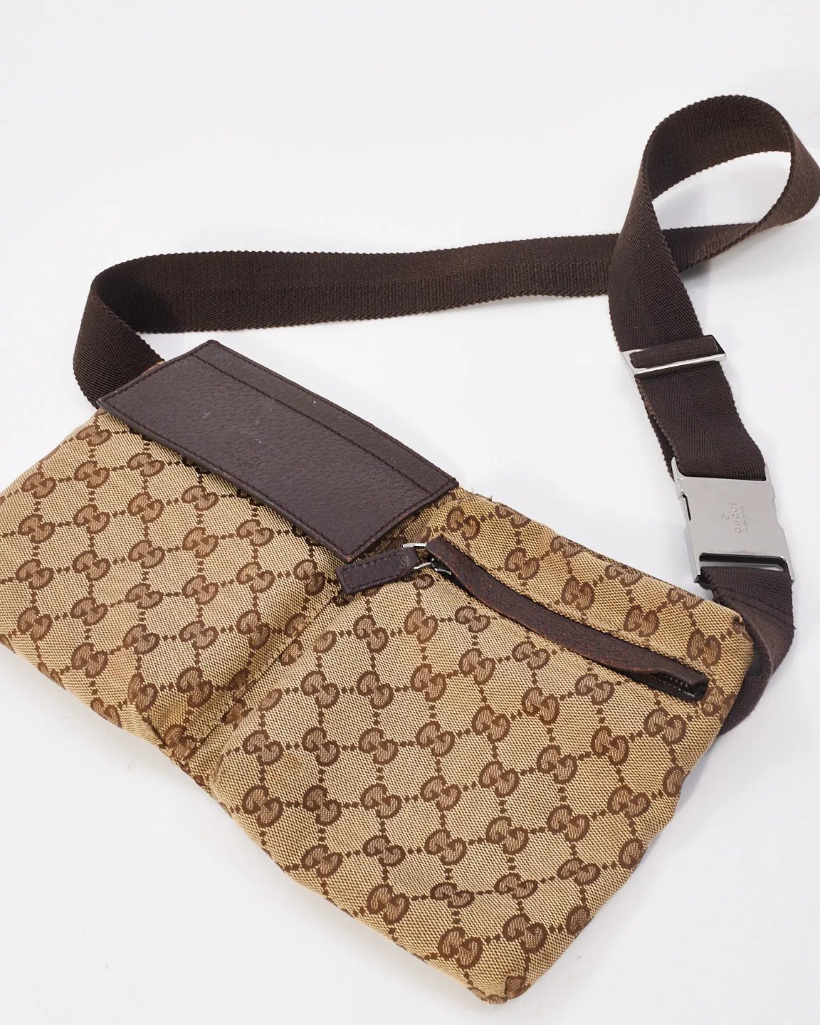 Gucci Brown GG Monogram Canvas Pocket Web Belt Bag