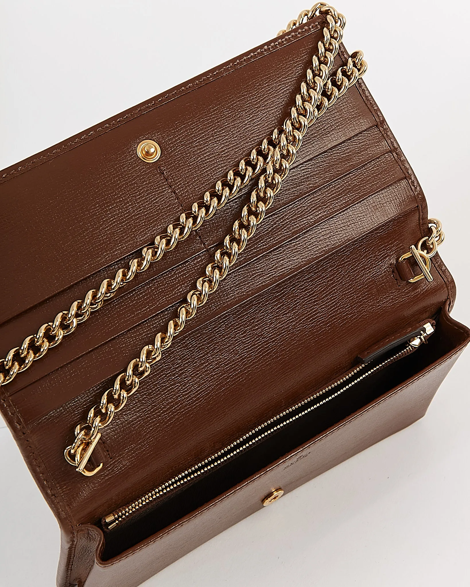 Gucci Brown GG Supreme 1955 Horsebit Wallet On Chain