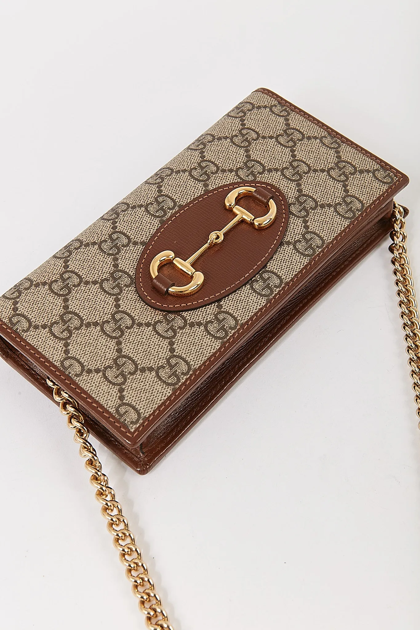 Gucci Brown GG Supreme 1955 Horsebit Wallet On Chain
