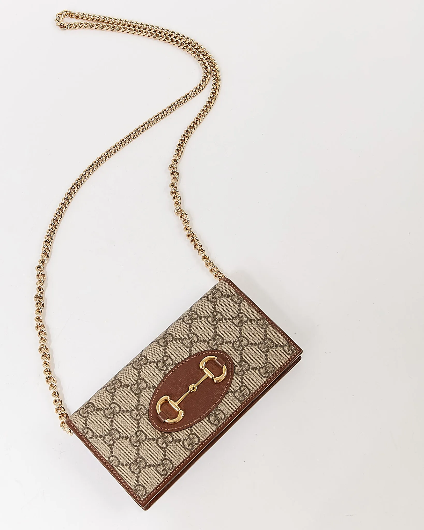 Gucci Brown GG Supreme 1955 Horsebit Wallet On Chain