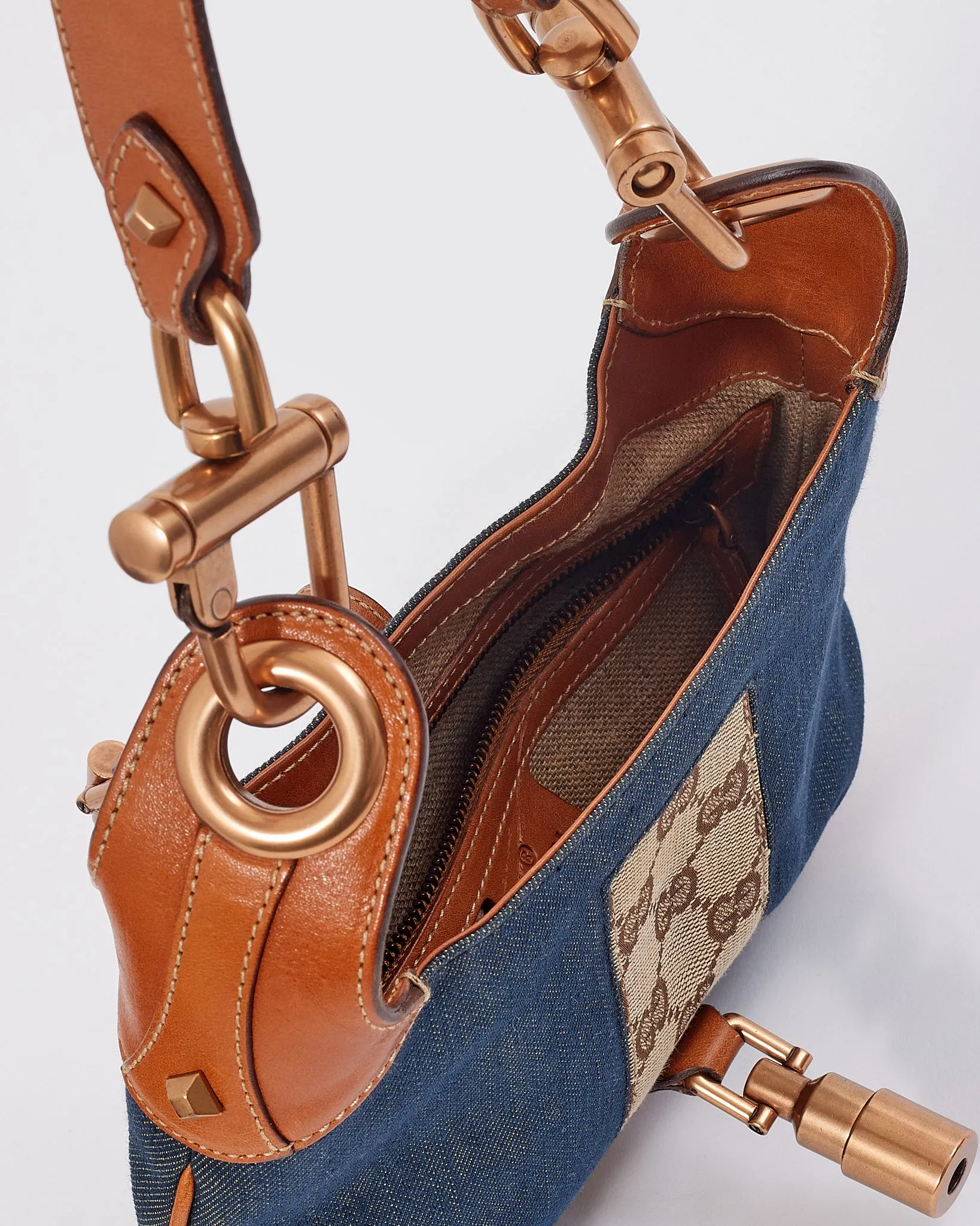 Gucci Denim GG Print Mini Jackie Shoulder Bag