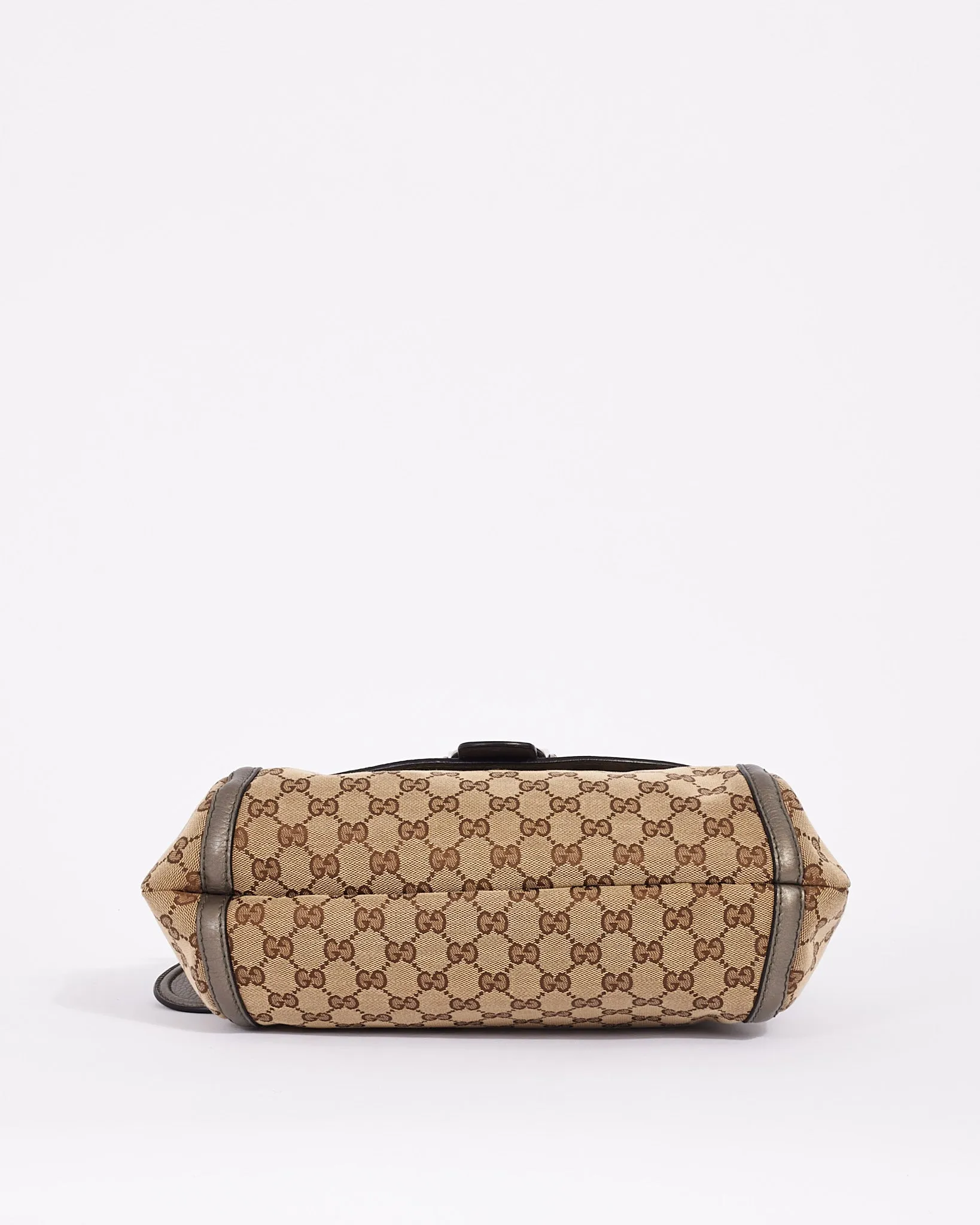 Gucci Metallic Silver Brown Canvas GG Horsebit Bamboo Tassel Bag