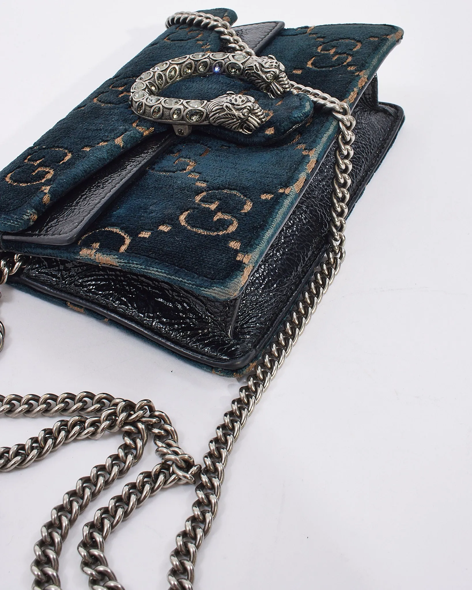 Gucci Navy Velvet Monogram Super Mini Dionysus Bag