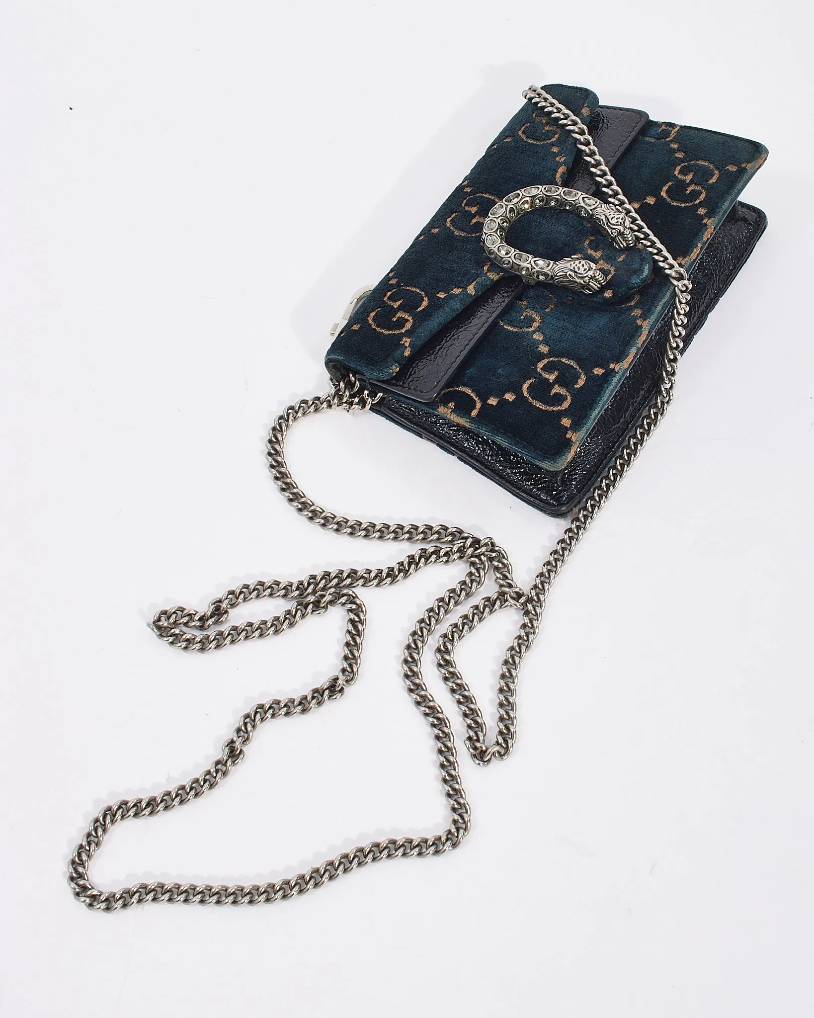 Gucci Navy Velvet Monogram Super Mini Dionysus Bag