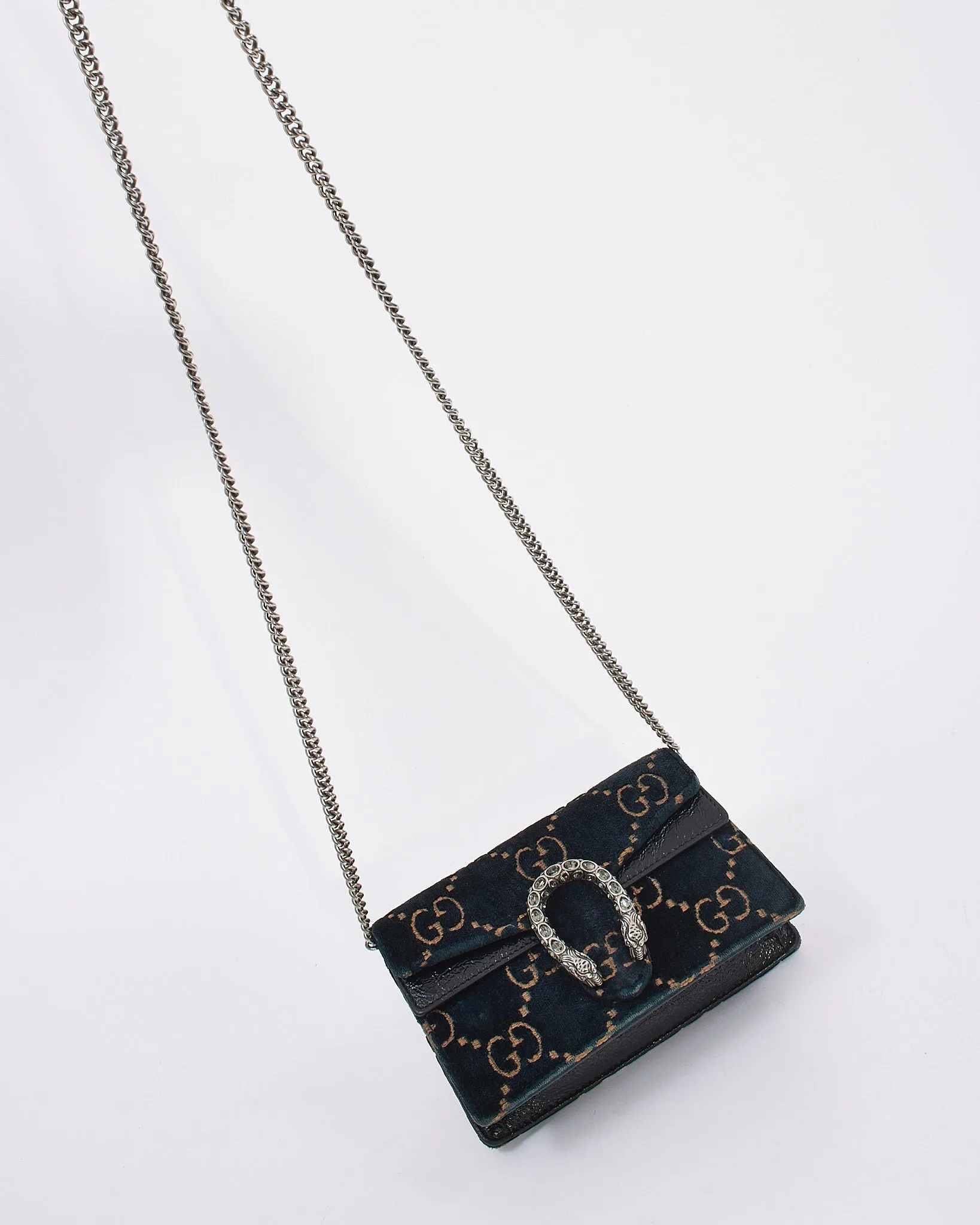 Gucci Navy Velvet Monogram Super Mini Dionysus Bag