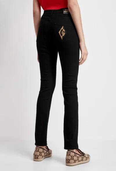Gucci Skinny Jeans with Logo Patch in Black