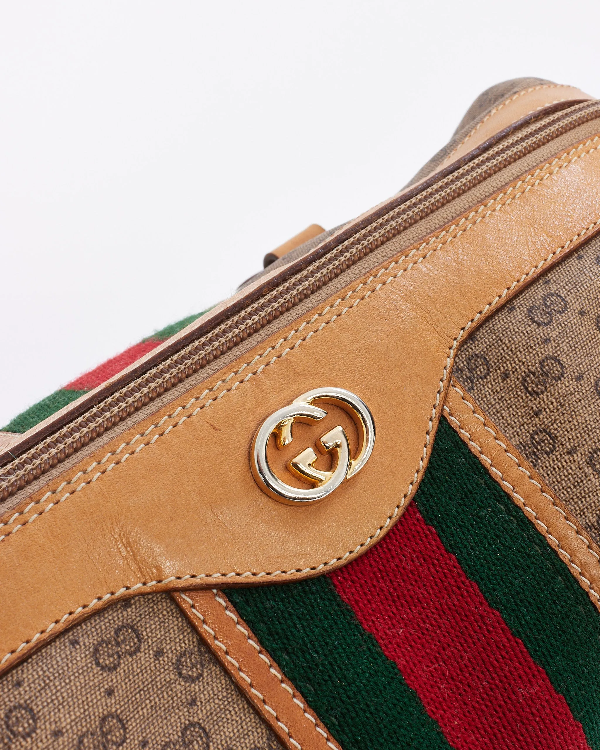 Gucci Vintage Beige Web Detail Boston Bag