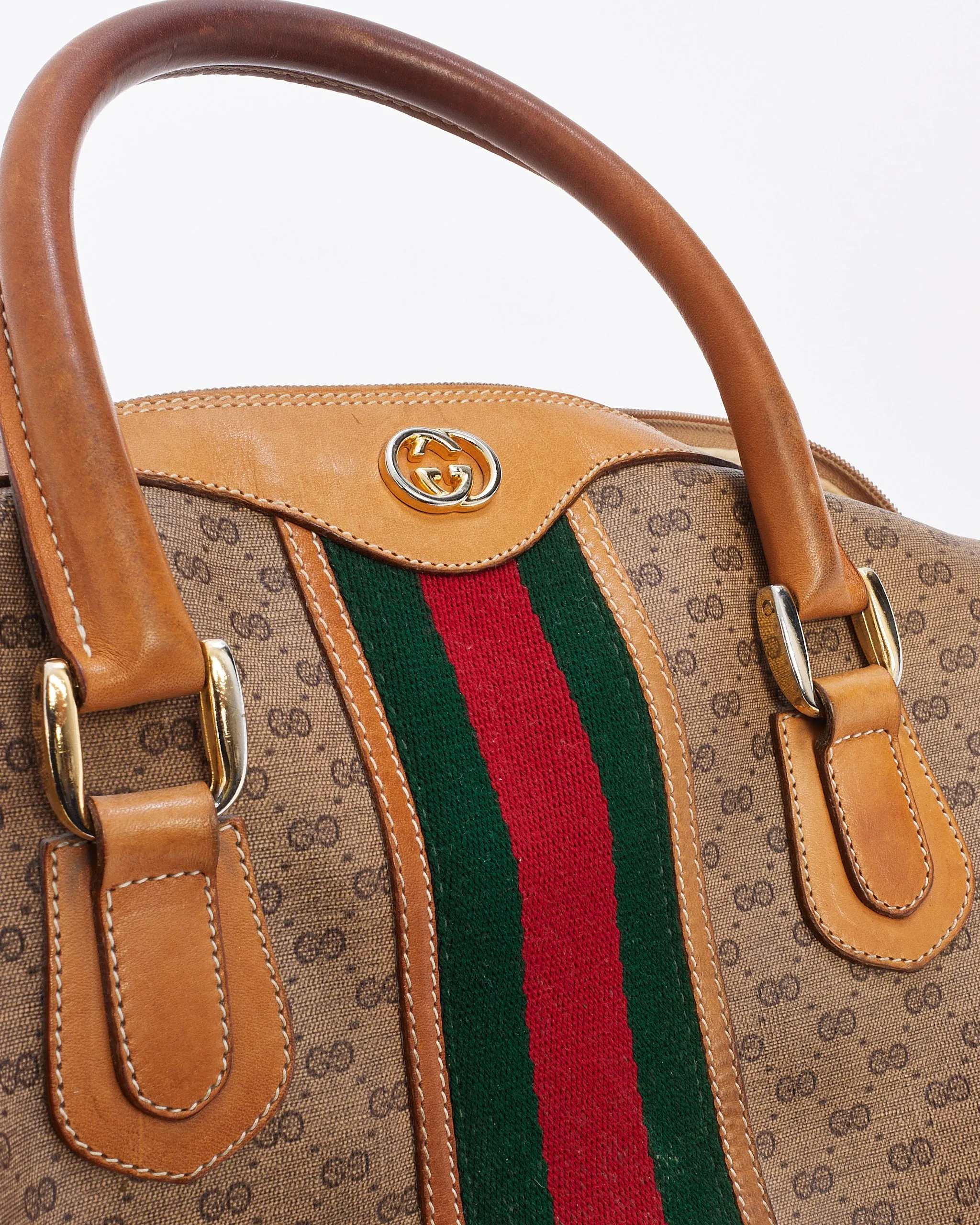 Gucci Vintage Beige Web Detail Boston Bag