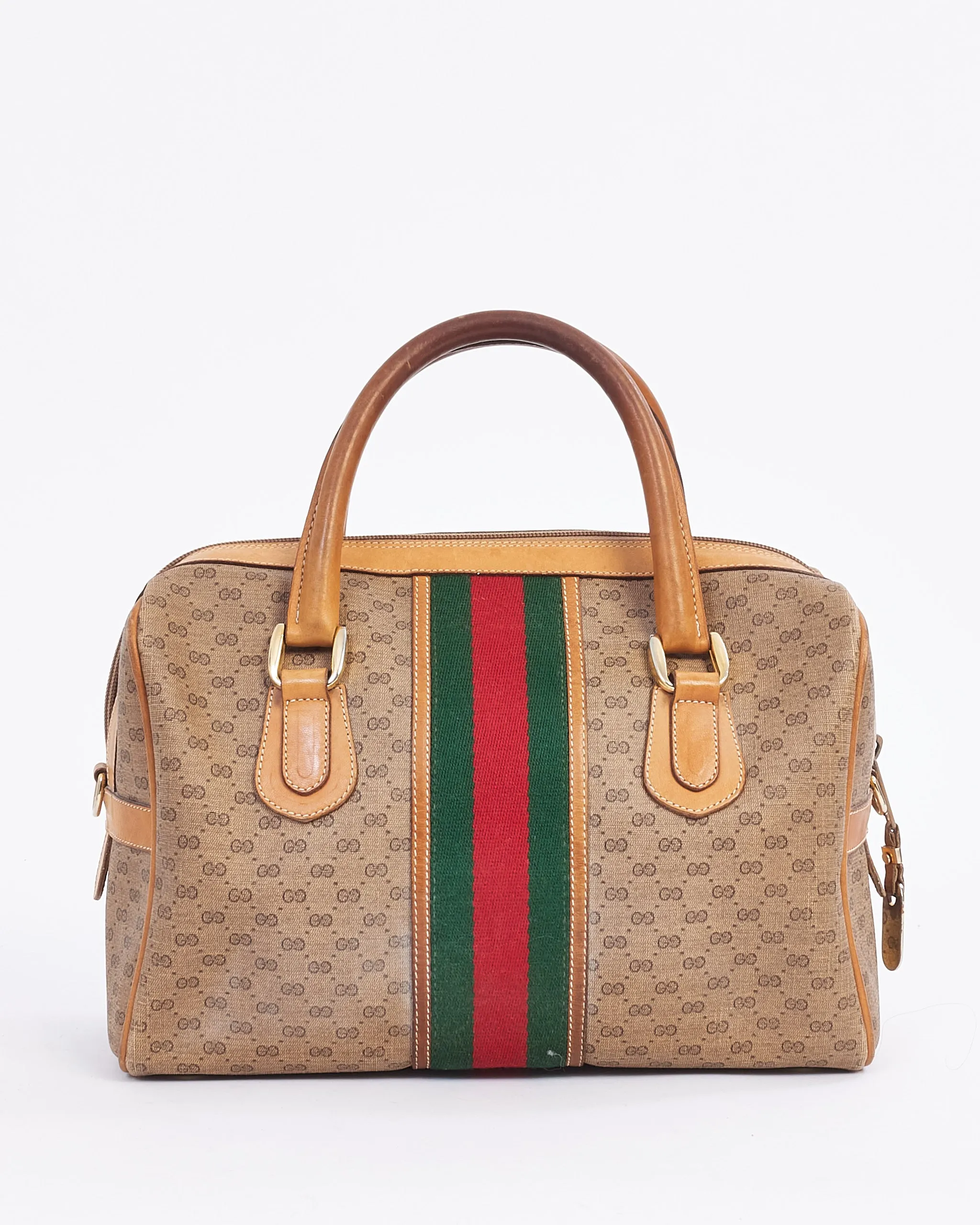 Gucci Vintage Beige Web Detail Boston Bag