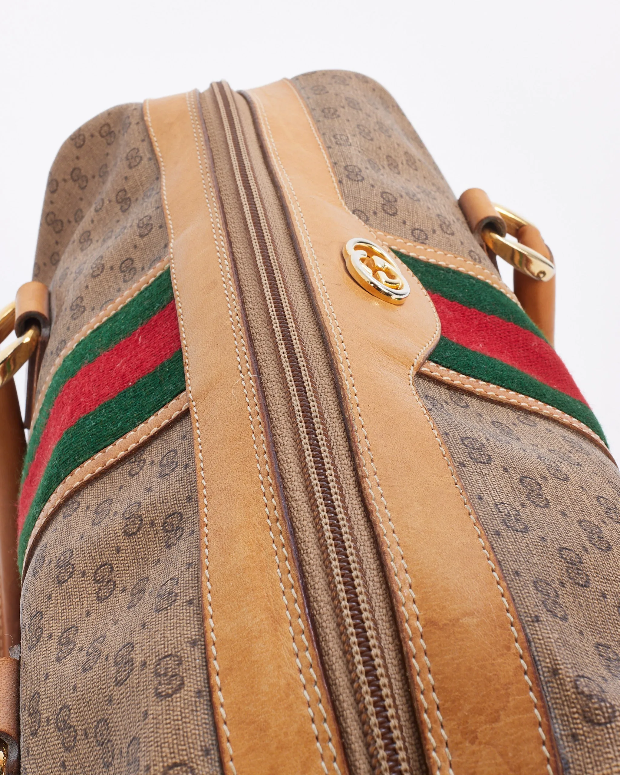 Gucci Vintage Beige Web Detail Boston Bag
