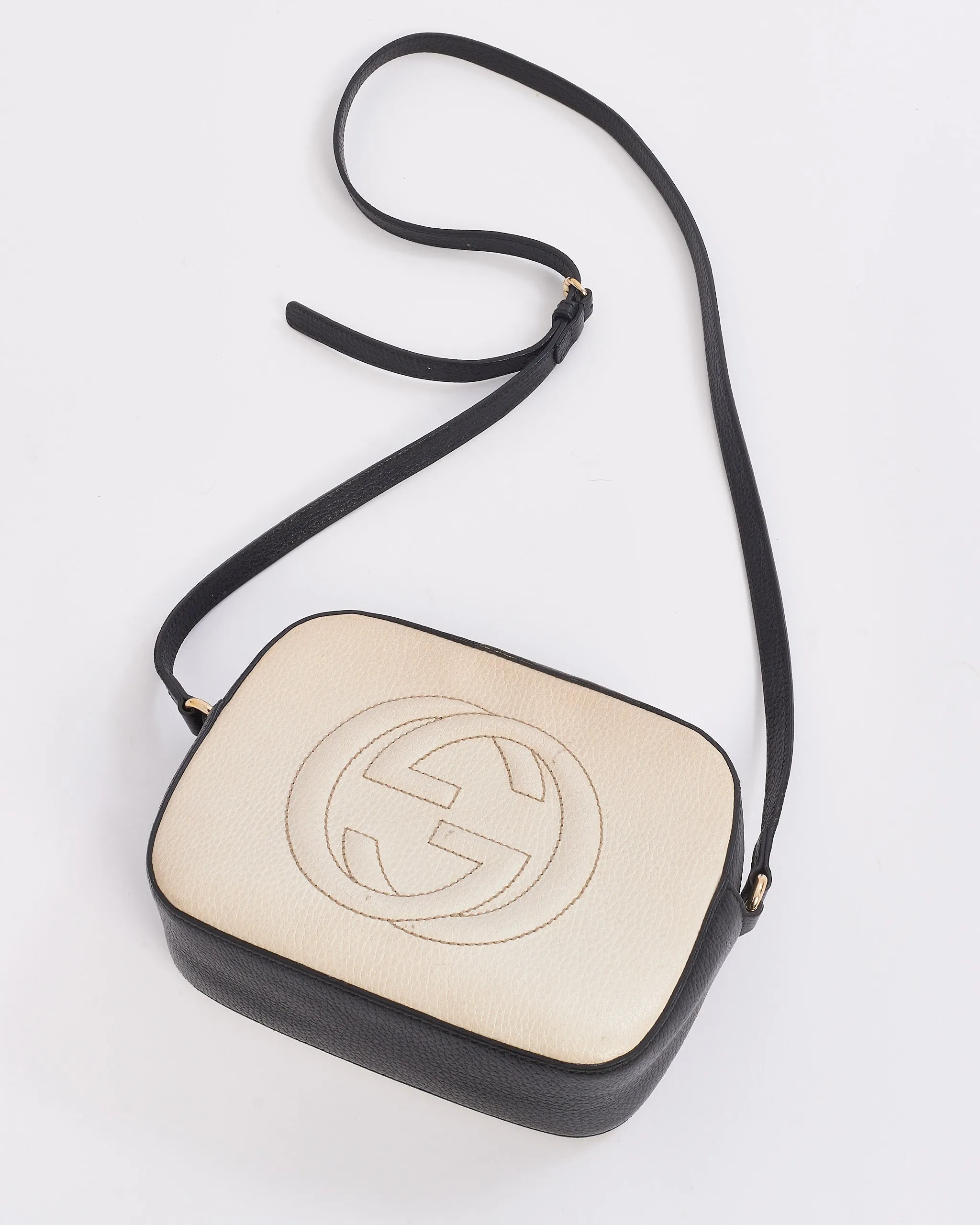 Gucci White and Black Leather GG Soho Disco Crossbody Bag