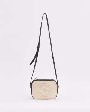 Gucci White and Black Leather GG Soho Disco Crossbody Bag