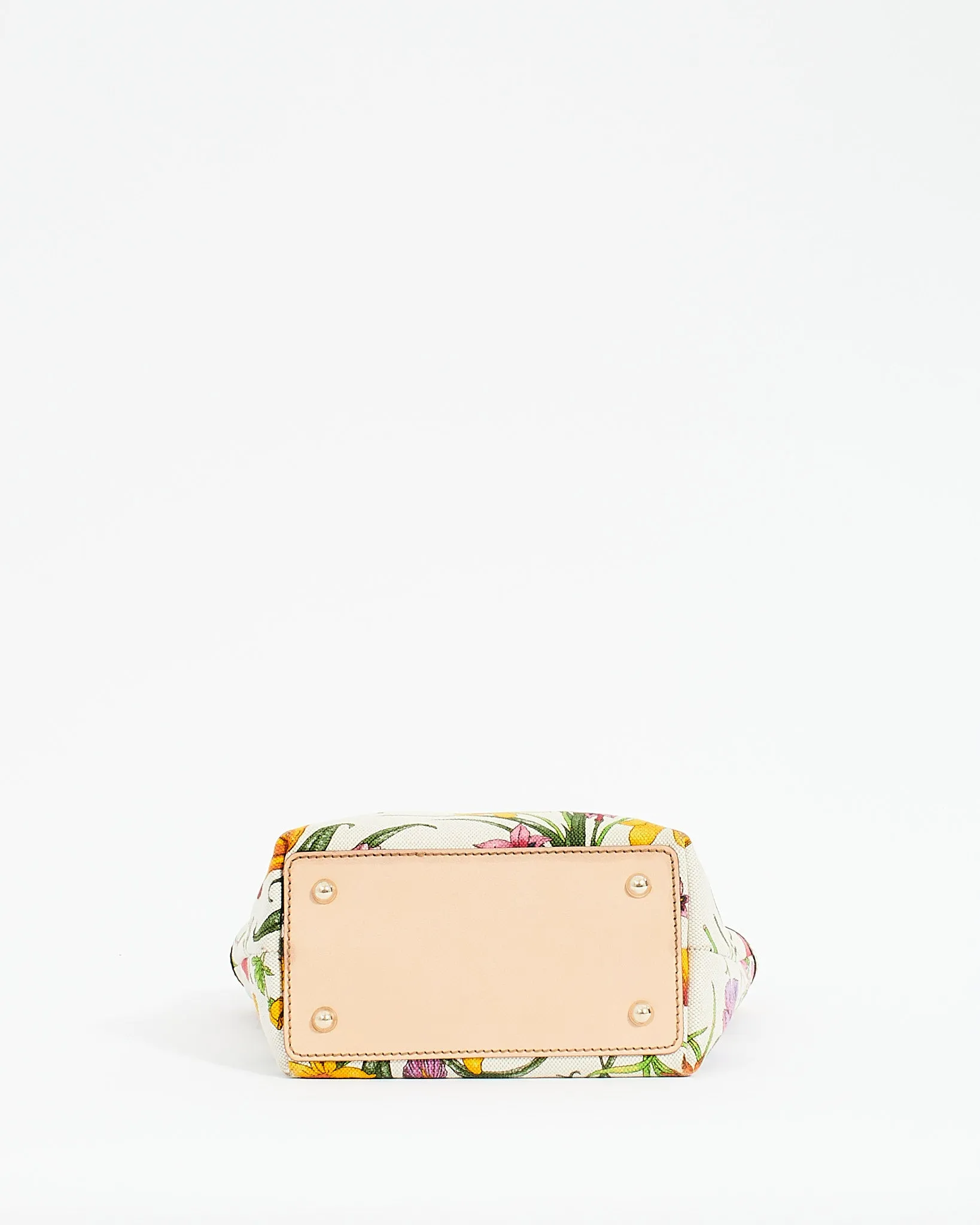 Gucci White Floral Canvas Bamboo Top Handle Tote