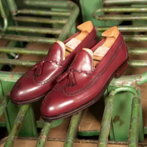 Handmade Burgundy Leather Brogue Tassel Loafers