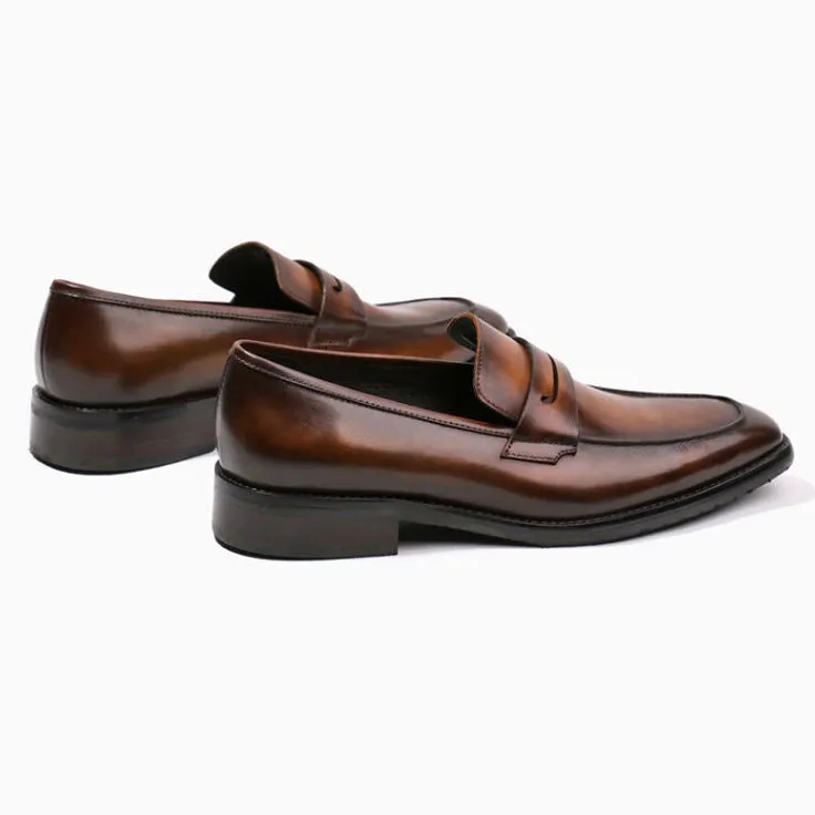 Handmade Cow Leather Penny Loafer Shoes for Men