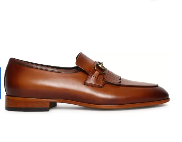 Handmade Tan Brown Leather Fringe Moccasins for Men