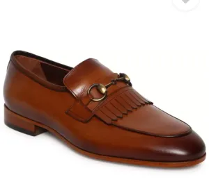 Handmade Tan Brown Leather Fringe Moccasins for Men
