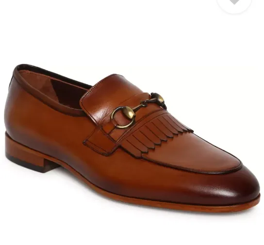 Handmade Tan Brown Leather Fringe Moccasins for Men