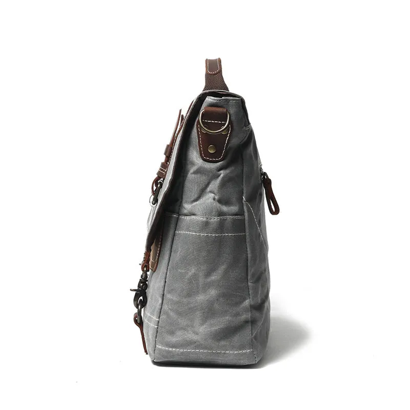 Handmade Waxed Canvas Messenger Bag 14" Laptop Bag Waterproof Canvas Crossbody Bag Shoulder Bag Men's Waterproof Briefcase