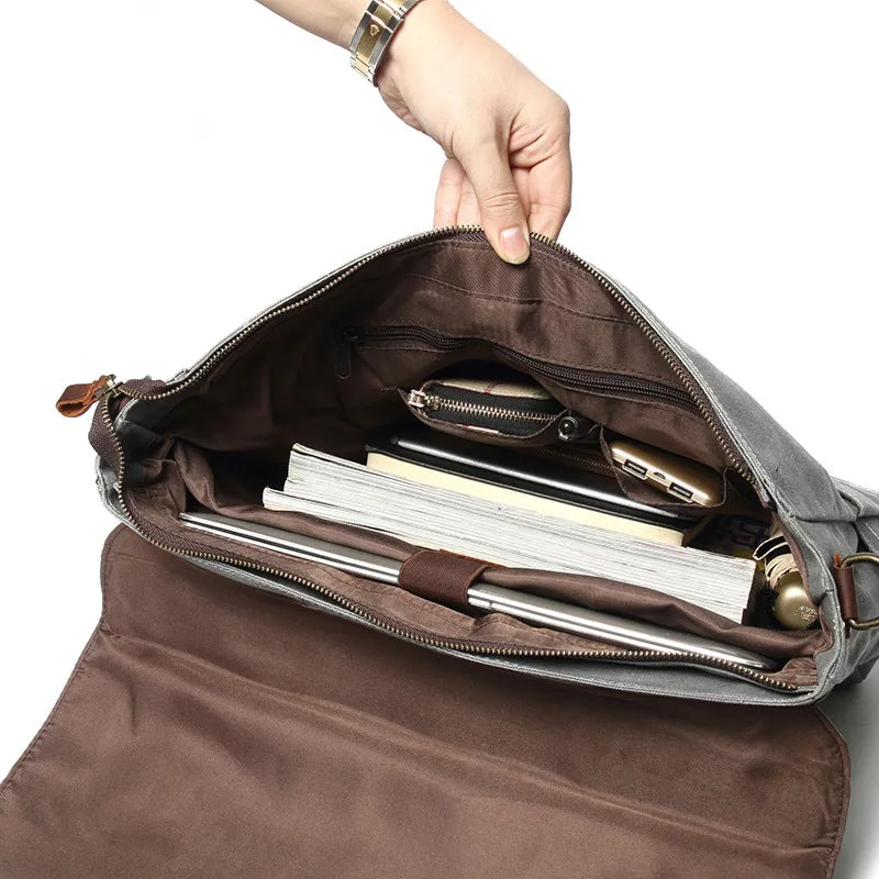 Handmade Waxed Canvas Messenger Bag 14" Laptop Bag Waterproof Canvas Crossbody Bag Shoulder Bag Men's Waterproof Briefcase