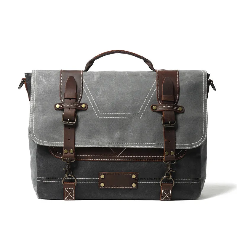 Handmade Waxed Canvas Messenger Bag 14" Laptop Bag Waterproof Canvas Crossbody Bag Shoulder Bag Men's Waterproof Briefcase