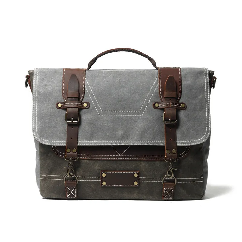 Handmade Waxed Canvas Messenger Bag 14" Laptop Bag Waterproof Canvas Crossbody Bag Shoulder Bag Men's Waterproof Briefcase