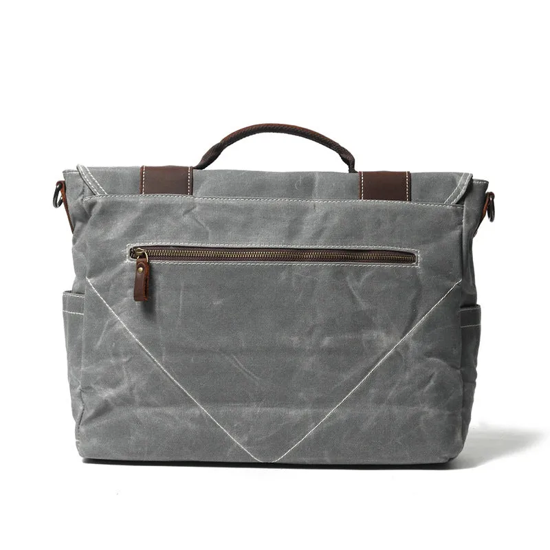 Handmade Waxed Canvas Messenger Bag 14" Laptop Bag Waterproof Canvas Crossbody Bag Shoulder Bag Men's Waterproof Briefcase