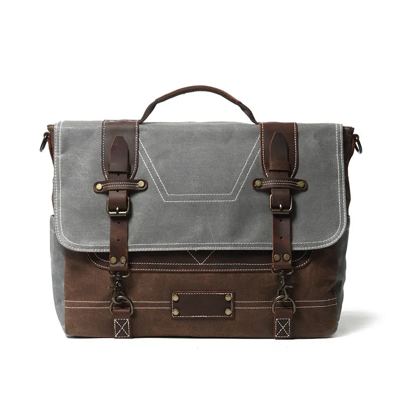 Handmade Waxed Canvas Messenger Bag 14" Laptop Bag Waterproof Canvas Crossbody Bag Shoulder Bag Men's Waterproof Briefcase
