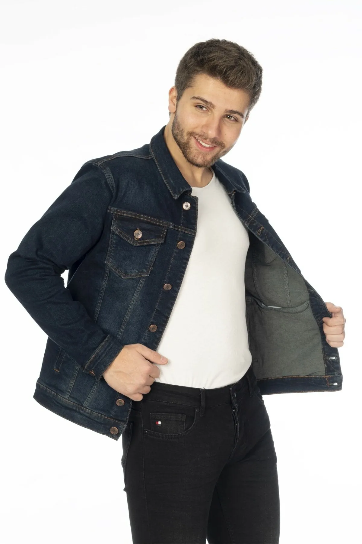 HB Mens Denim Jacket Stretchable Fine Lycra