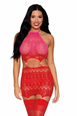 Heart Pattern Seamless Garter Slip with Rhinestones