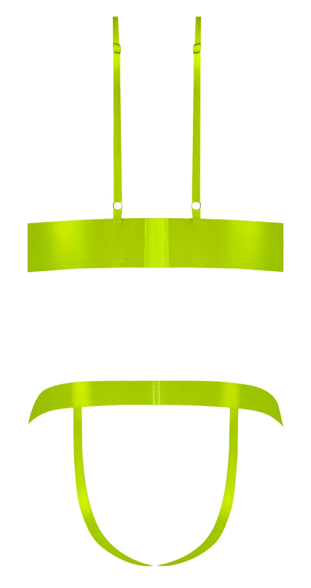 Hella Raw Strap Tease Bra & Crotchless Panty Neon Yellow 2xl