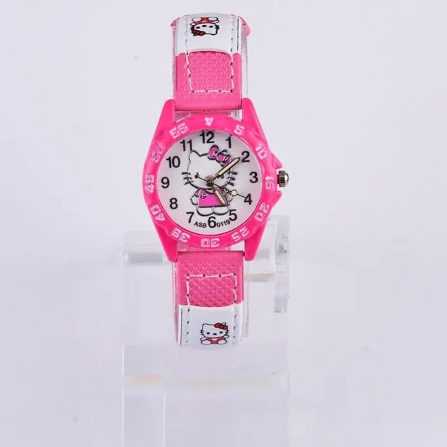 Hello Kitty Kids Watches For Girls Children's Watches Cartoon Baby Watch Leather Kids Girl Watch Clock relogio infantil menina