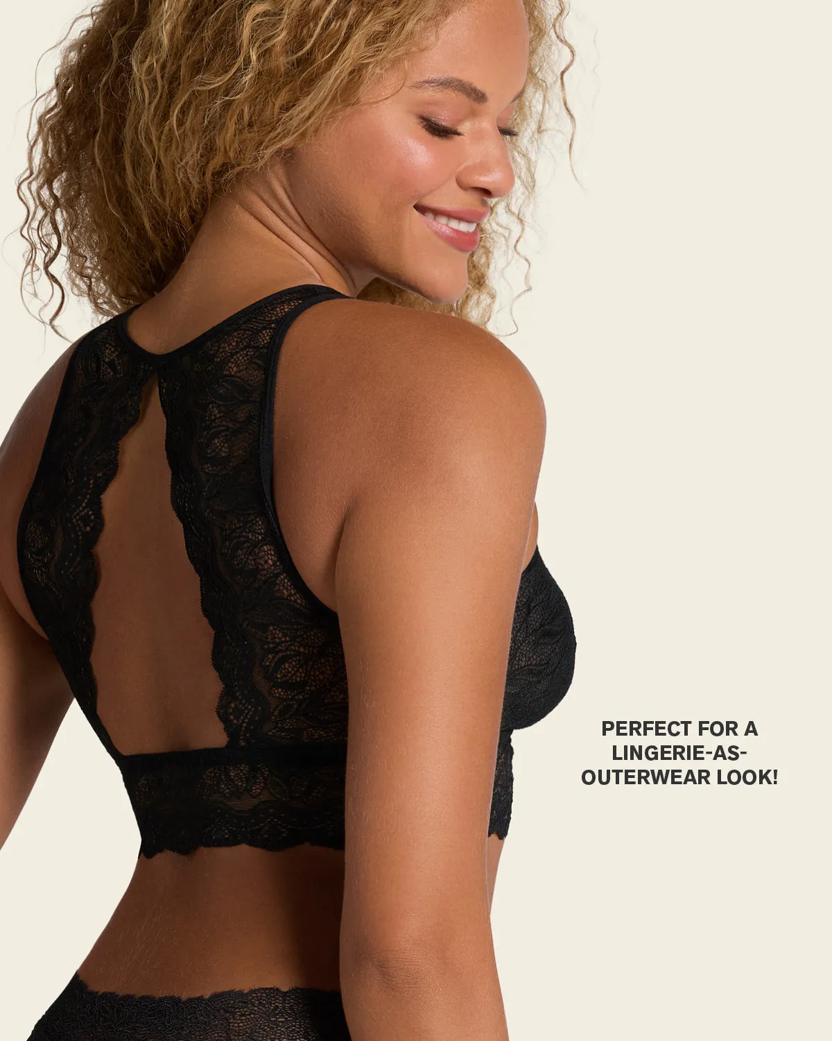 High-Neck Unlined Lace Crop Top Wireless Bralette
