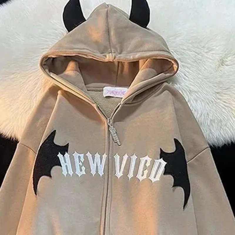 Hip Hop Gothic Bat Wing Devil Horn Hoodie Women Men Sweatshirt